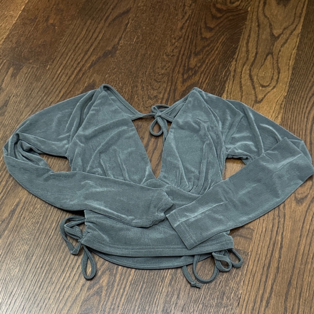 12th Tribe Gray Long Sleeve Crop Top